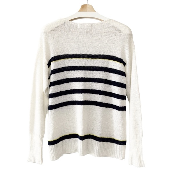 WORKSHOP White Navy Sailor Stripe Lightweight Knit Top Sweater Preppy Coastal - Picture 2 of 6